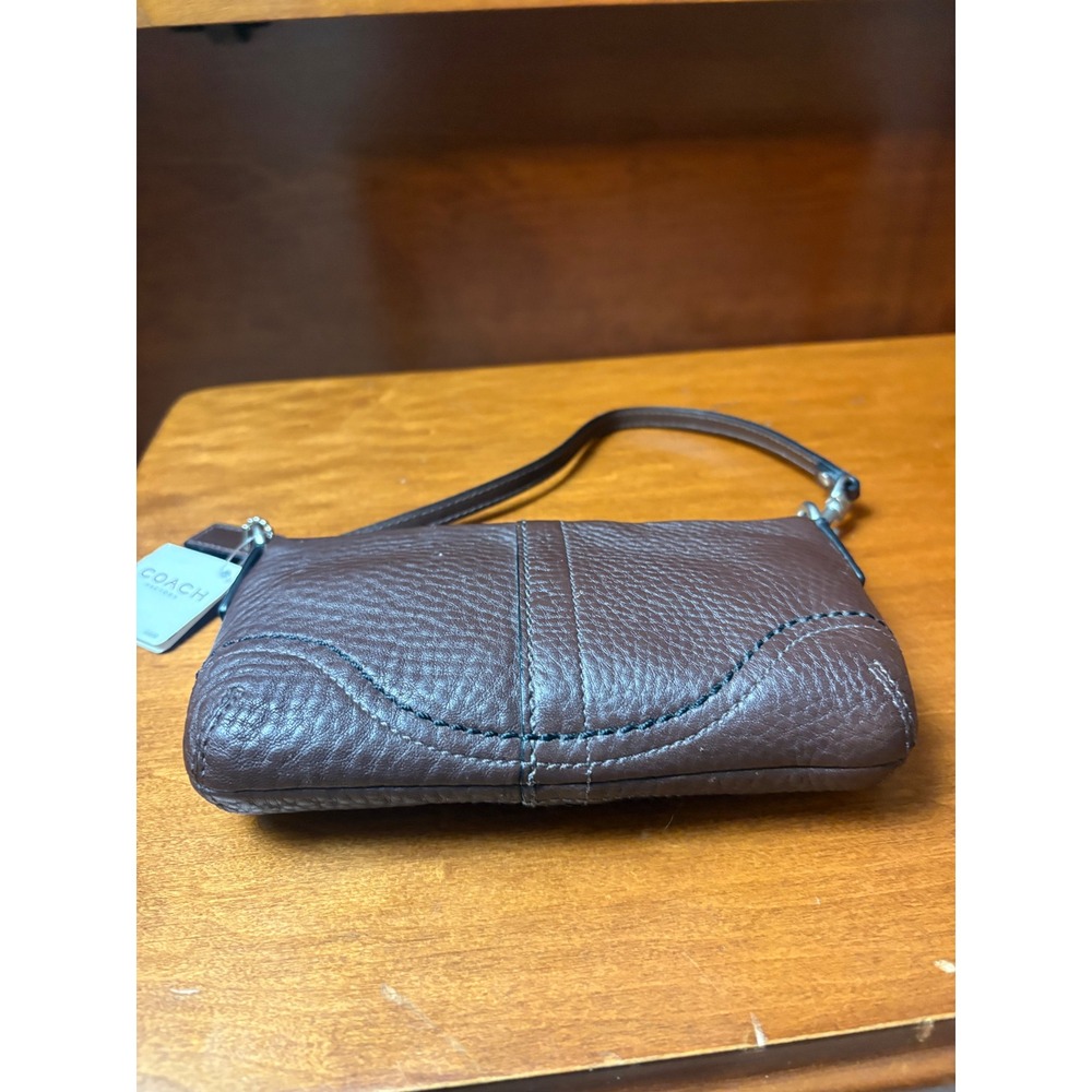 Coach Brown Pebbled Leather Mini Baguette Wristlet Silver Hardware NWT - Picture 7 of 8